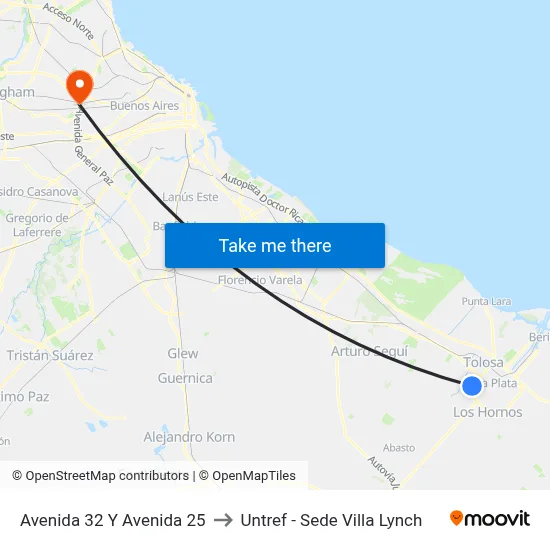 Avenida 32 Y Avenida 25 to Untref - Sede Villa Lynch map