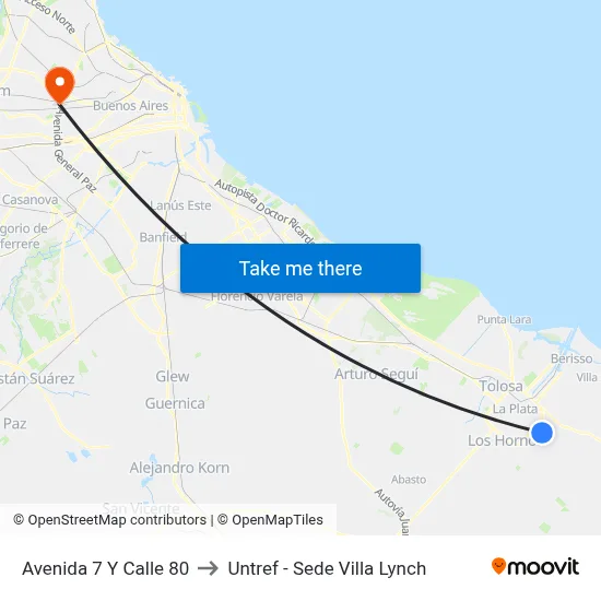 Avenida 7 Y Calle 80 to Untref - Sede Villa Lynch map