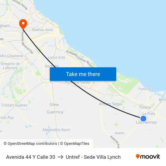 Avenida 44 Y Calle 30 to Untref - Sede Villa Lynch map