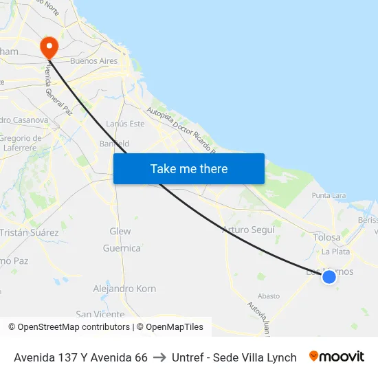 Avenida 137 Y Avenida 66 to Untref - Sede Villa Lynch map
