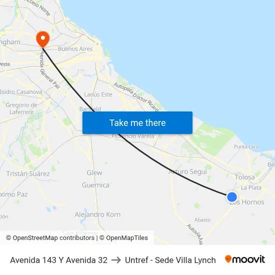 Avenida 143 Y Avenida 32 to Untref - Sede Villa Lynch map