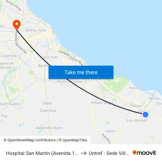 Hospital San Martín (Avenida 1 Y Calle 69) to Untref - Sede Villa Lynch map