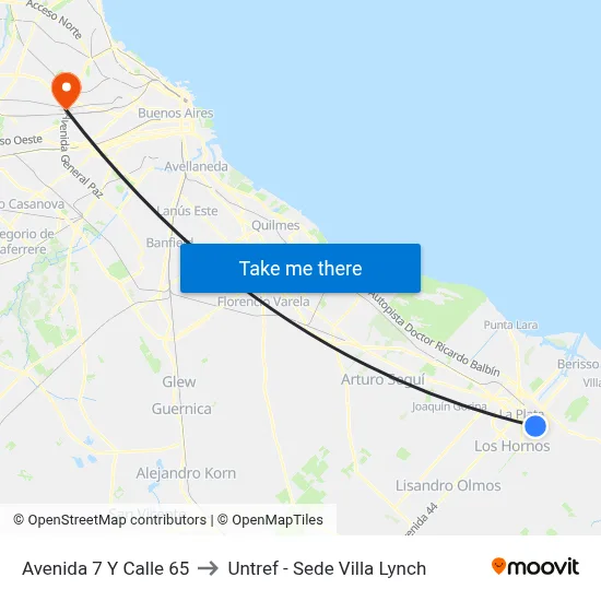 Avenida 7 Y Calle 65 to Untref - Sede Villa Lynch map