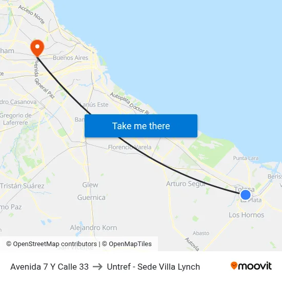 Avenida 7 Y Calle 33 to Untref - Sede Villa Lynch map