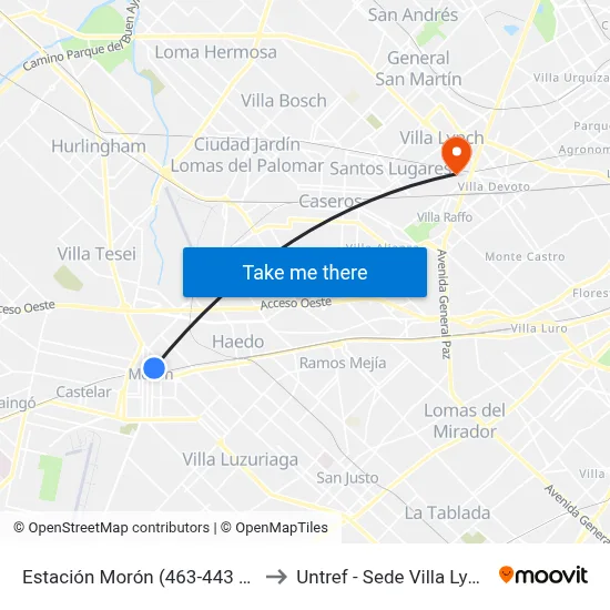 Estación Morón (463-443 R3) to Untref - Sede Villa Lynch map