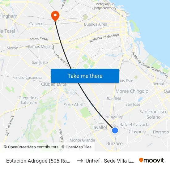 Estación Adrogué (505 Ramal 4) to Untref - Sede Villa Lynch map