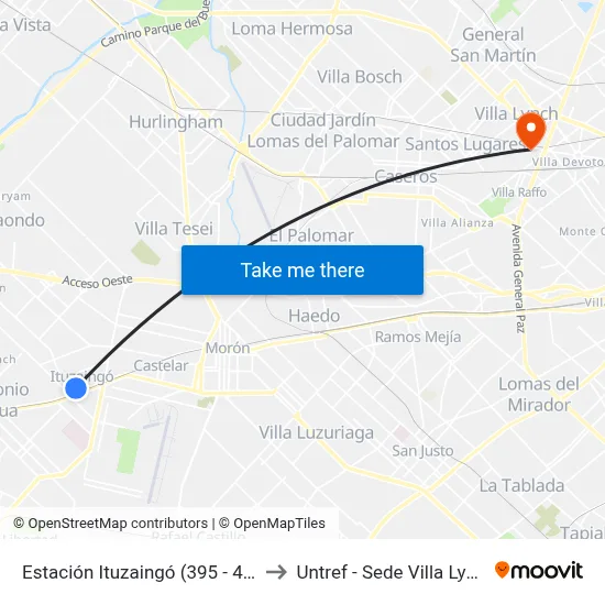 Estación Ituzaingó (395 - 441) to Untref - Sede Villa Lynch map