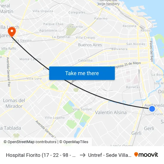 Hospital Fiorito (17 - 22 - 98 - 271 - 570) to Untref - Sede Villa Lynch map