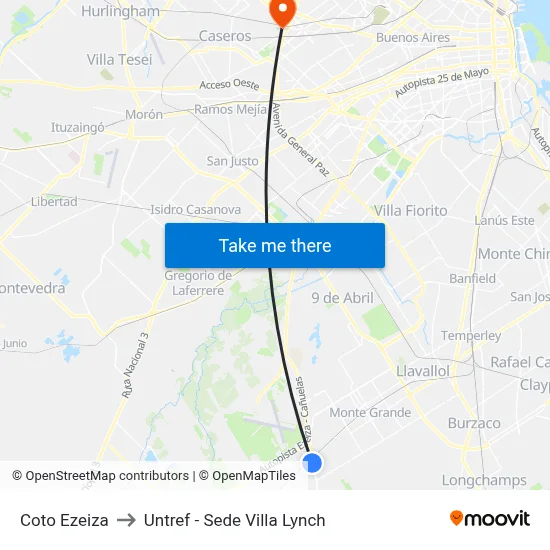 Coto Ezeiza to Untref - Sede Villa Lynch map
