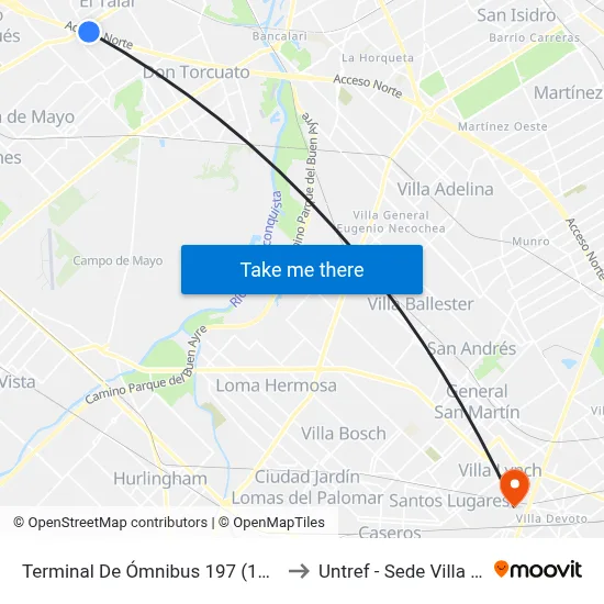 Terminal De Ómnibus 197 (194 - 365) to Untref - Sede Villa Lynch map
