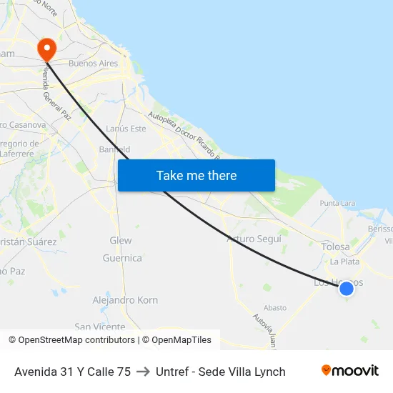 Avenida 31 Y Calle 75 to Untref - Sede Villa Lynch map