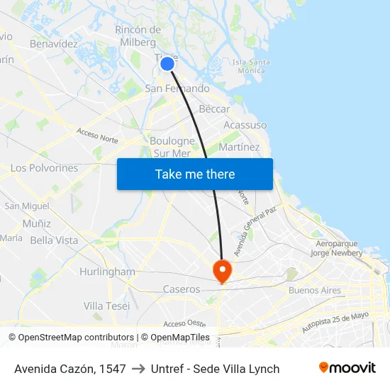 Avenida Cazón, 1547 to Untref - Sede Villa Lynch map