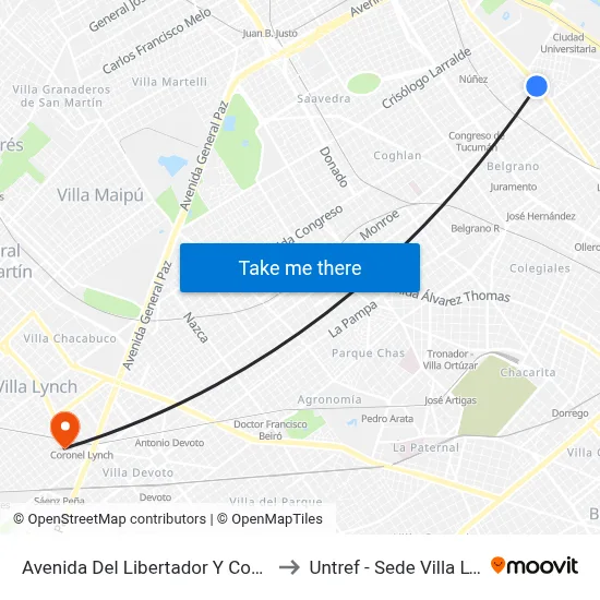 Avenida Del Libertador Y Congreso to Untref - Sede Villa Lynch map