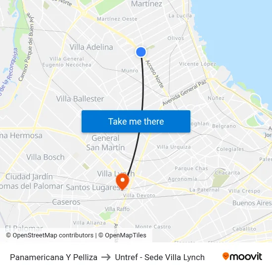 Panamericana Y Pelliza to Untref - Sede Villa Lynch map