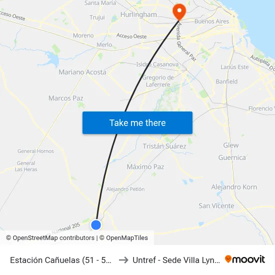 Estación Cañuelas (51 - 502) to Untref - Sede Villa Lynch map