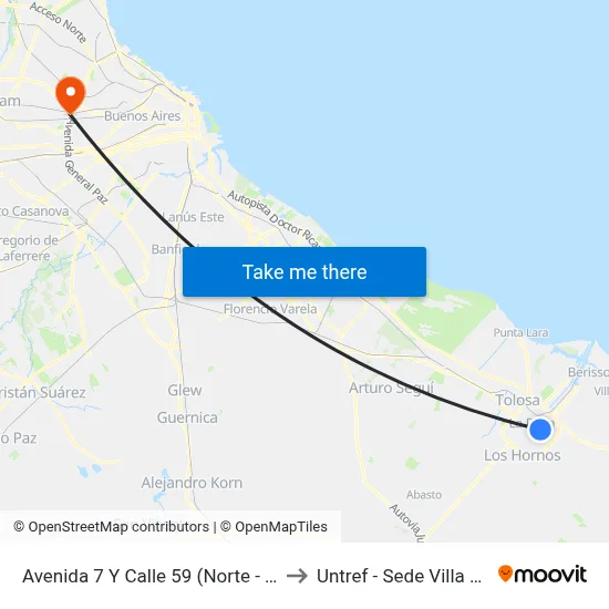 Avenida 7 Y Calle 59 (Norte - Oeste) to Untref - Sede Villa Lynch map