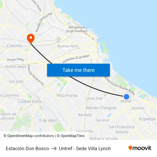 Estación Don Bosco to Untref - Sede Villa Lynch map