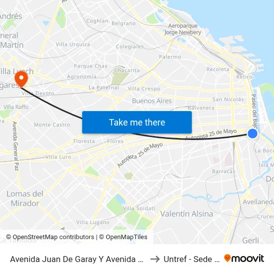 Avenida Juan De Garay Y Avenida Paseo Colón (130 - 159) to Untref - Sede Villa Lynch map