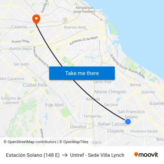 Estación Solano (148 E) to Untref - Sede Villa Lynch map