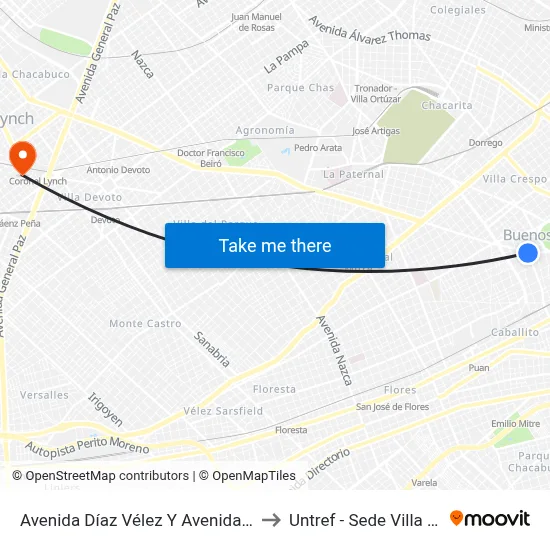 Avenida Díaz Vélez Y Avenida Acoyte to Untref - Sede Villa Lynch map