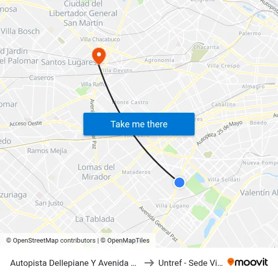 Autopista Dellepiane Y Avenida Escalada (8 - 51) to Untref - Sede Villa Lynch map