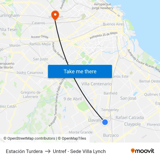 Estación Turdera to Untref - Sede Villa Lynch map