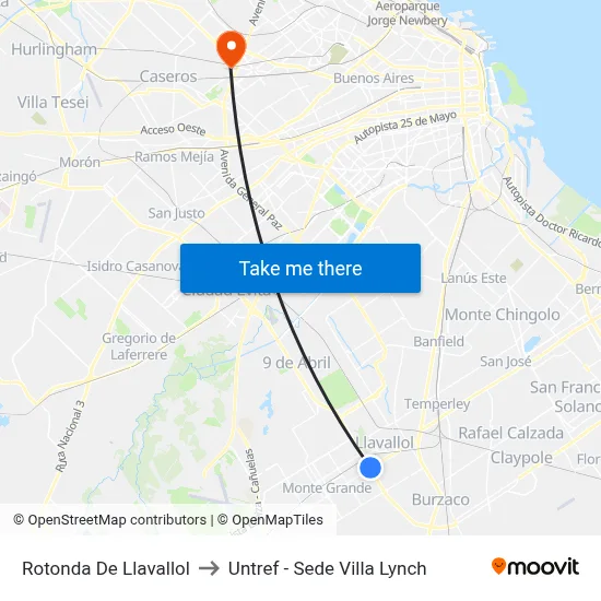 Rotonda De Llavallol to Untref - Sede Villa Lynch map