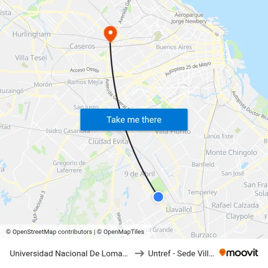 Universidad Nacional De Lomas De Zamora to Untref - Sede Villa Lynch map