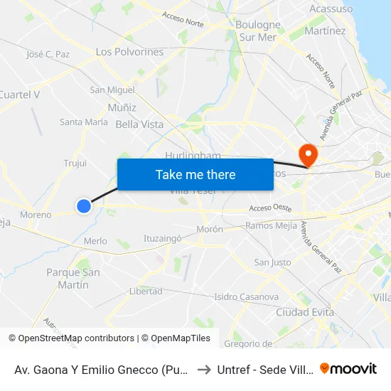 Av. Gaona Y Emilio Gnecco (Puente Gnecco) to Untref - Sede Villa Lynch map