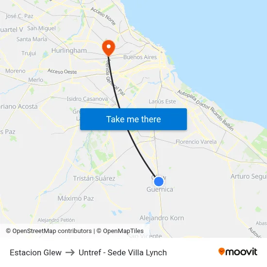 Estacion Glew to Untref - Sede Villa Lynch map