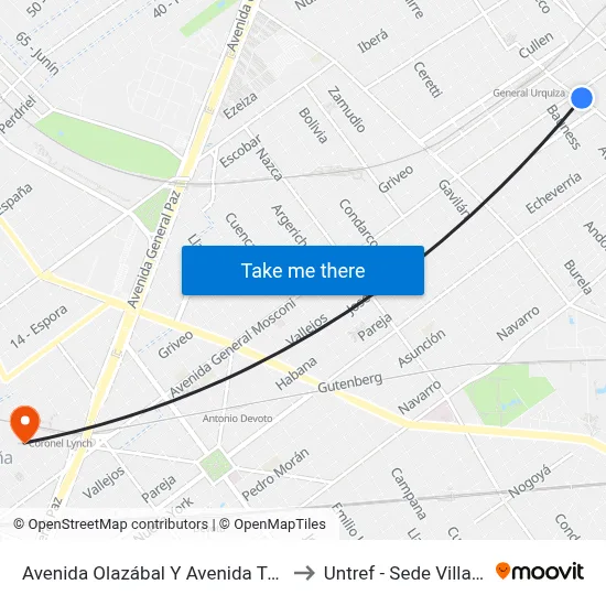 Avenida Olazábal Y Avenida Triunvirato to Untref - Sede Villa Lynch map