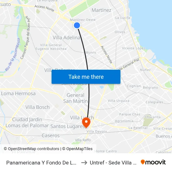 Panamericana Y Fondo De La Legua to Untref - Sede Villa Lynch map