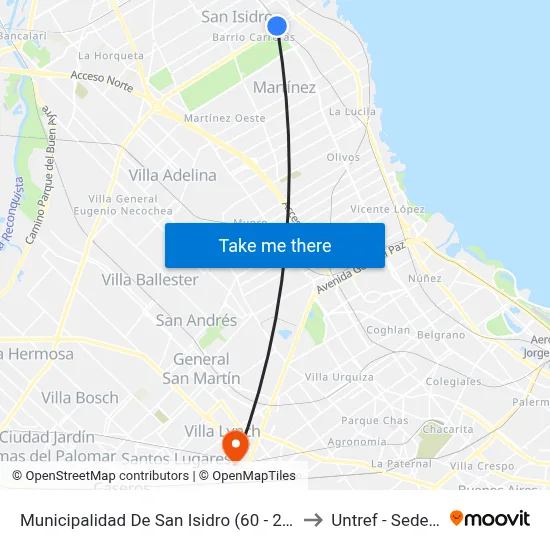 Municipalidad De San Isidro (60 - 203 - 333 - 343 - 365 - 371) to Untref - Sede Villa Lynch map