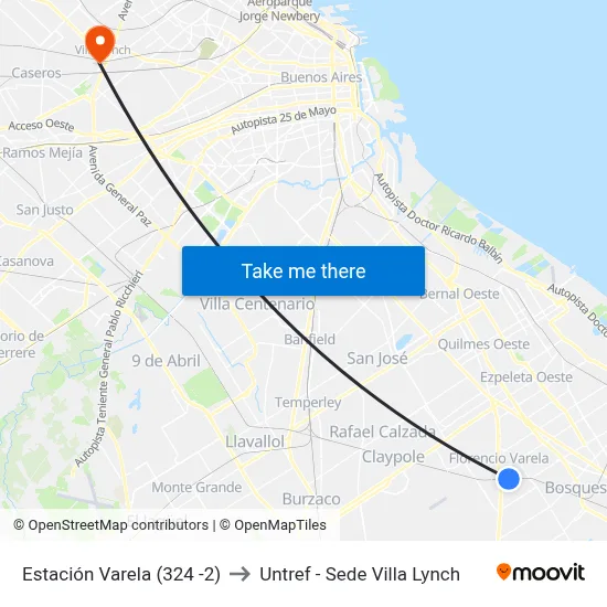 Estación Varela (324 -2) to Untref - Sede Villa Lynch map