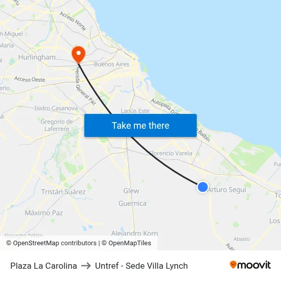 Plaza La Carolina to Untref - Sede Villa Lynch map