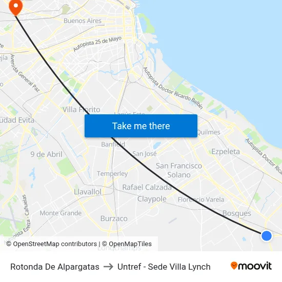 Rotonda De Alpargatas to Untref - Sede Villa Lynch map