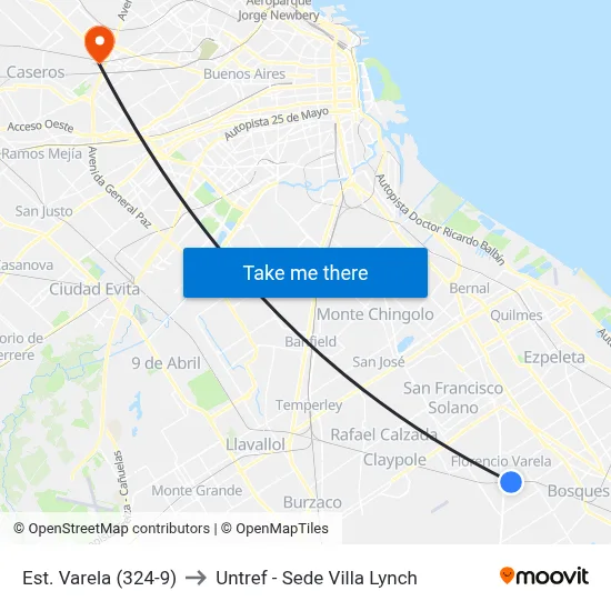 Est. Varela (324-9) to Untref - Sede Villa Lynch map