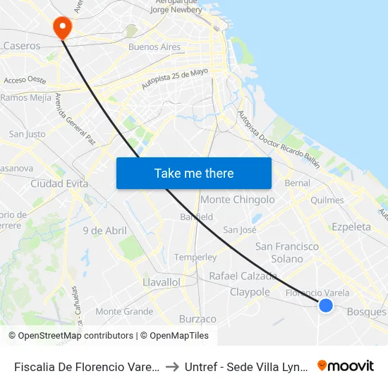 Fiscalia De Florencio Varela to Untref - Sede Villa Lynch map