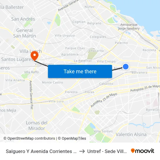Salguero Y Avenida Corrientes (128 - 151) to Untref - Sede Villa Lynch map