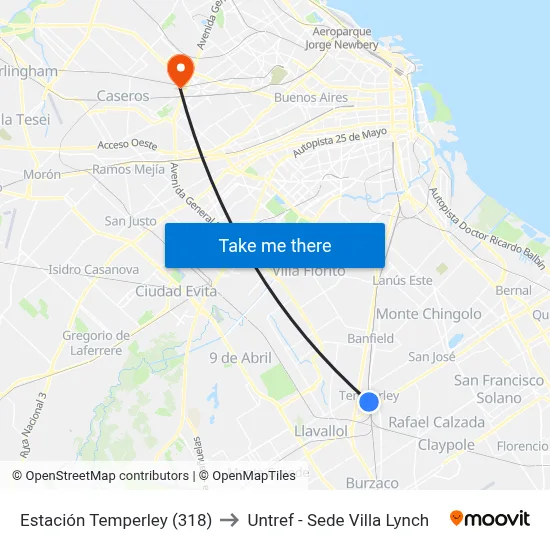 Estación Temperley (318) to Untref - Sede Villa Lynch map