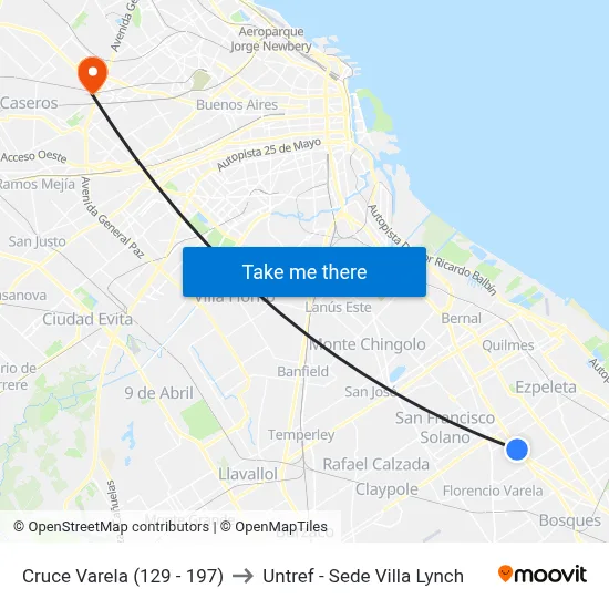 Cruce Varela (129 - 197) to Untref - Sede Villa Lynch map