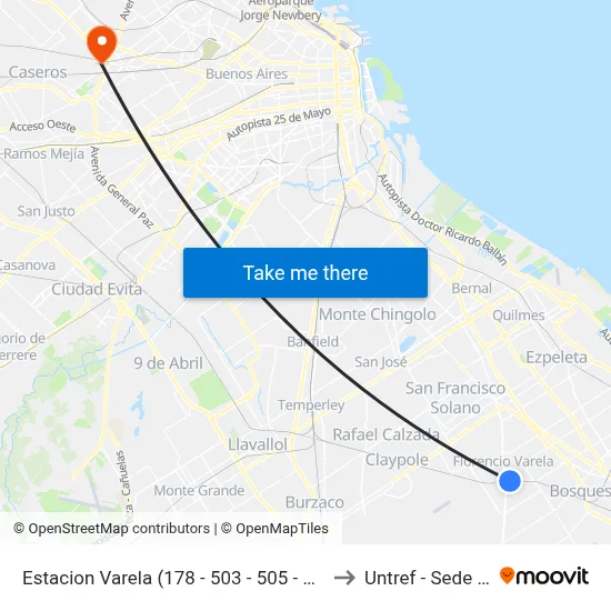 Estacion Varela (178 - 503 - 505 - 506 - 508) (Hacia Norte) to Untref - Sede Villa Lynch map
