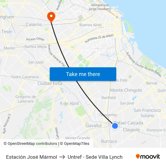 Estación José Mármol to Untref - Sede Villa Lynch map