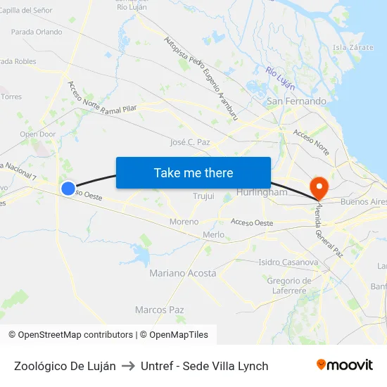 Zoológico De Luján to Untref - Sede Villa Lynch map