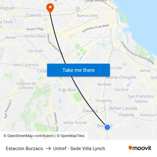 Estación Burzaco to Untref - Sede Villa Lynch map