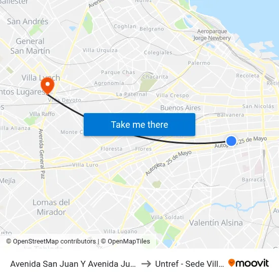 Avenida San Juan Y Avenida Jujuy (53 - 126) to Untref - Sede Villa Lynch map