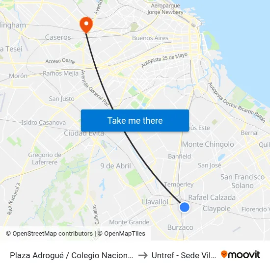 Plaza Adrogué / Colegio Nacional De Adrogué to Untref - Sede Villa Lynch map