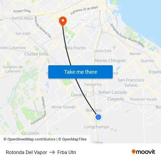 Rotonda Del Vapor to Frba Utn map