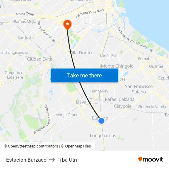 Estación Burzaco to Frba Utn map