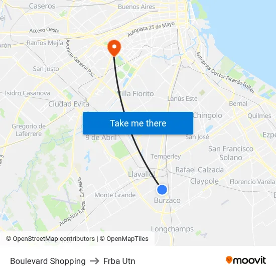 Boulevard Shopping to Frba Utn map